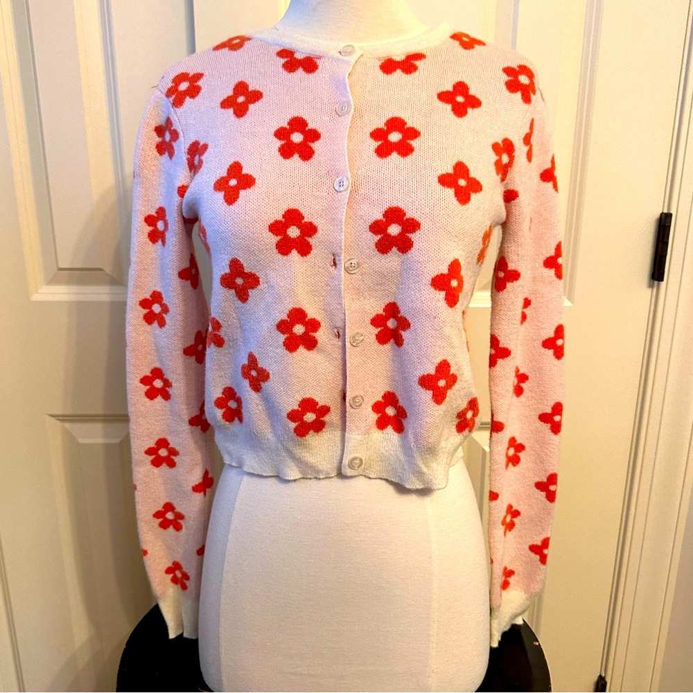 Coral and cream floral sweater